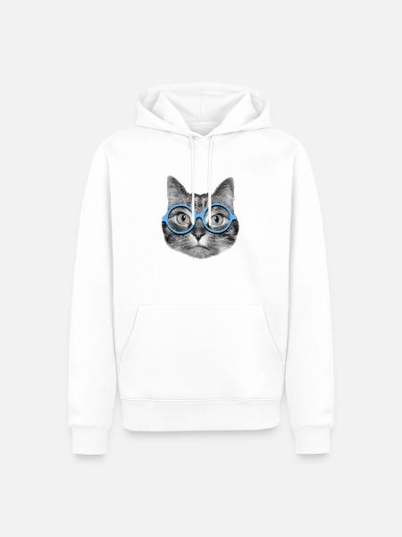 Katze mit blauer Brille - Herre Premium økologisk hoodie - hvid