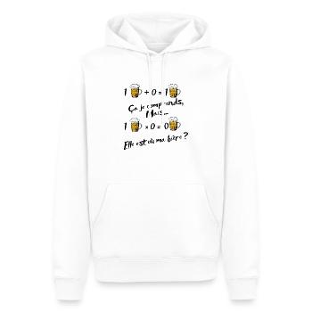 Elle est ou ma bière cadeau apéro humour homme - Sweat à capuche Premium bio Homme - blanc - Devant - Nico (187cm)