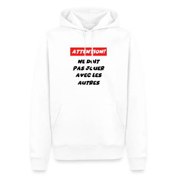 attention ne doit pas jouer avec les autres - Sweat à capuche Premium bio Homme - blanc - Devant - Nico (187cm)
