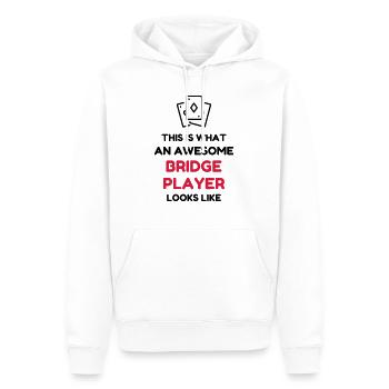 bridge / bridgeur / bridgeuse / cartes - Sweat à capuche Premium bio Homme - blanc - Devant - Nico (187cm)
