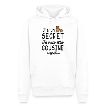 J'ai un secret je vais être cousine - Sweat à capuche Premium bio Homme - blanc - Devant - Nico (187cm)