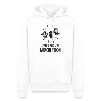 Musculation - Sweat à capuche Premium bio Homme - blanc - Devant - Nico (187cm)