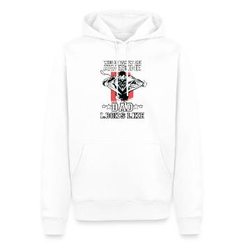 Funny father day outfit for dads and bonus dads - Men’s Premium Organic Hoodie - white - Front - Nico (187cm)