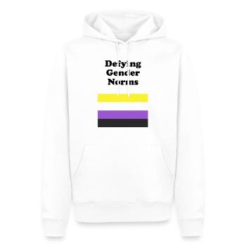 Nicht-binäre Flagge, die sich den Geschlechternormen widersetzt - Männer Premium Bio Hoodie - Weiß - Vorne - Nico (187cm)
