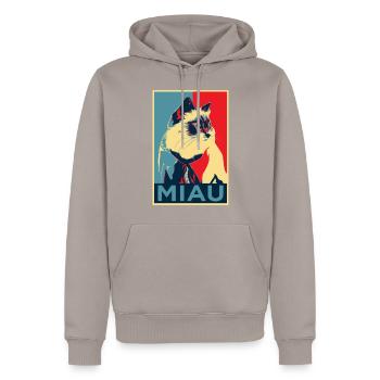 babybell Katze - Miau - Obama-Style - Männer Premium Bio Hoodie - Taupe - Vorne - Nico (187cm)