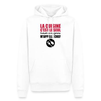 la cuisine seul endroit où ma femme m'appelle chef - Sweat à capuche Premium bio Homme - blanc - Devant - Nico (187cm)