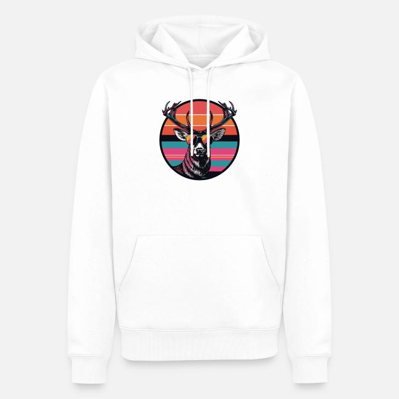 Cerf avec lunettes de soleil - Sweat à capuche Premium bio Homme - blanc