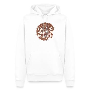 Gebildete, motivierte Frau mit melanierten, lockigen Haaren - Männer Premium Bio Hoodie - Weiß - Vorne - Nico (187cm)
