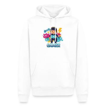 Gamer Kid mit Gamepad und Kopfhörern - Männer Premium Bio Hoodie - Weiß - Vorne - Nico (187cm)