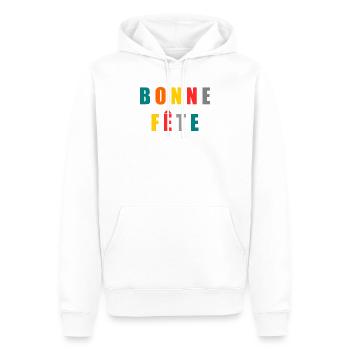 BONNE FÊTE. FÊTE DES MÈRES. FÊTE DES PÈRES. FÊTE - Sweat à capuche Premium bio Homme - blanc - Devant - Nico (187cm)
