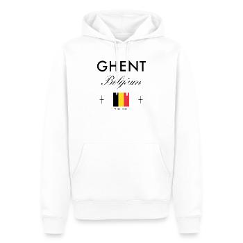 Gent Belgien Koordinaten Reise Souvenir - Männer Premium Bio Hoodie - Weiß - Vorne - Nico (187cm)
