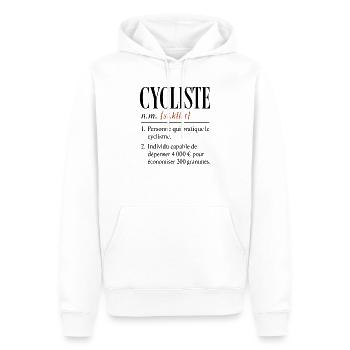 Cycliste – Définition Humour Vélo - Sweat à capuche Premium bio Homme - blanc - Devant - Nico (187cm)