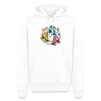 Rollschuhrunde – Gemeinsam in Bewegung - Männer Premium Bio Hoodie - Weiß - Vorne - Nico (187cm)