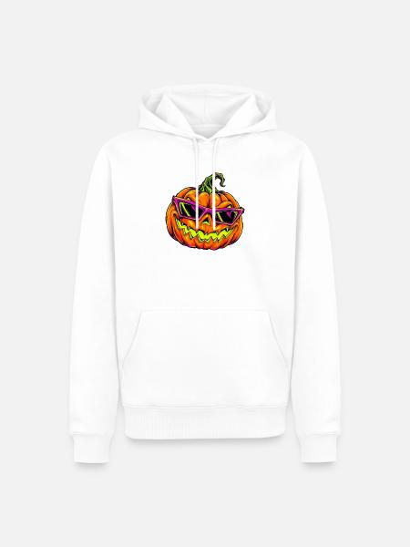 Neon Kürbis mit Sonnenbrille - Männer Premium Bio Hoodie - Weiß