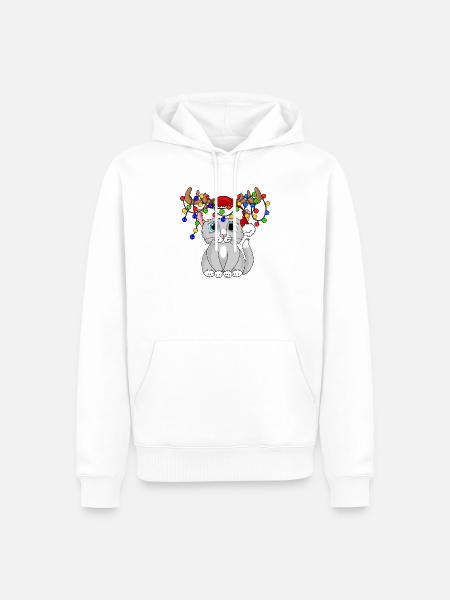 Weihnachtskatze mit Lichterkette - Männer Premium Bio Hoodie - Weiß