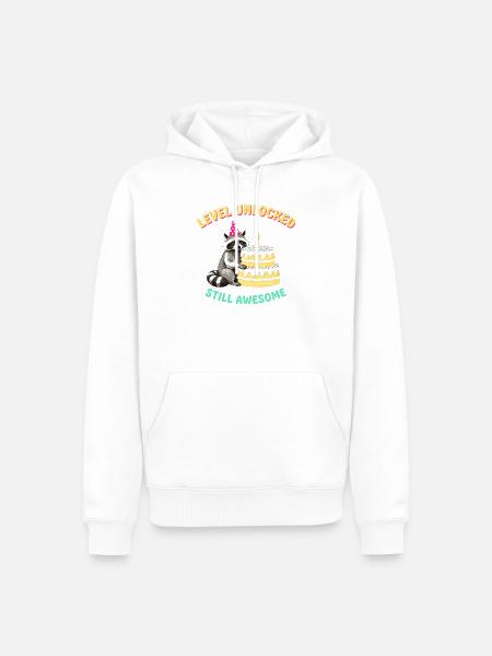 Level Freigeschaltet Waschbär am Kuchen - Männer Premium Bio Hoodie - Weiß