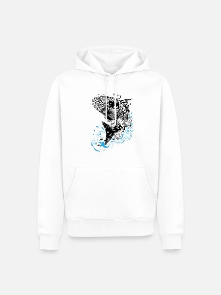 Springender Fisch (Version für helle Stoffe) - Männer Premium Bio Hoodie - Weiß