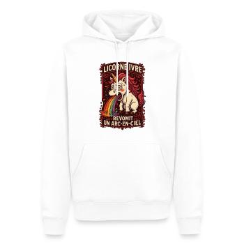 Licorne ivre revomit un arc-en-ciel - Sweat à capuche Premium bio Homme - blanc - Devant - Nico (187cm)