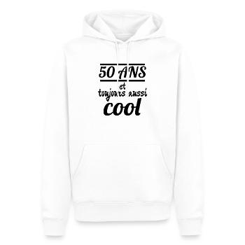 50 ans et toujours aussi cool - Sweat à capuche Premium bio Homme - blanc - Devant - Nico (187cm)