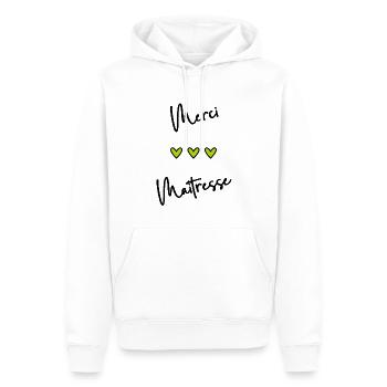 MERCI. THANKS. THANK YOU. ANNIVERSAIRE. NAISSANCE. - Sweat à capuche Premium bio Homme - blanc - Devant - Nico (187cm)