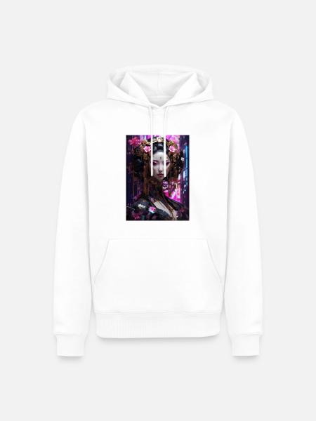 Neo-Geisha : Cyberpunk Anime Style - Sweat à capuche Premium bio Homme - blanc