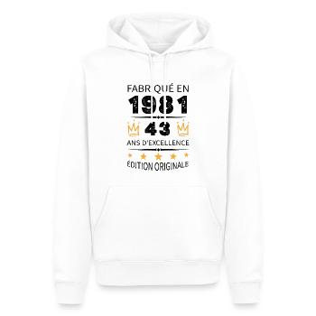 Fabriqué En 1981 Né En 1981 43 Ans Anniversaire - Sweat à capuche Premium bio Homme - blanc - Devant - Nico (187cm)