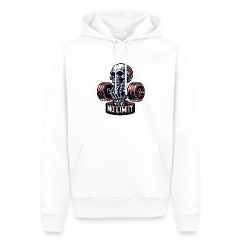 No Limit Workout Bodybuilding Skull mit Hantel - Männer Premium Bio Hoodie - Weiß - Vorne - Nico (187cm)