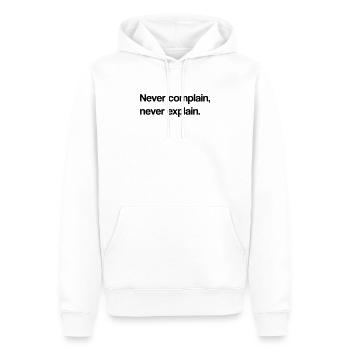 Never complain - Men’s Premium Organic Hoodie - white - Front - Nico (187cm)
