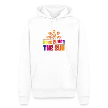 Here comes the sun - Männer Premium Bio Hoodie - Weiß - Vorne - Nico (187cm)