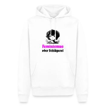 Feminismus oder Schlägerei - Männer Premium Bio Hoodie - Weiß - Vorne - Nico (187cm)