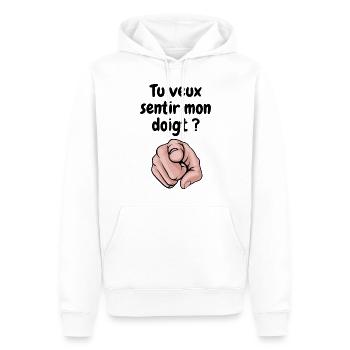 Sentir mon Doigt. Humour Cadeau Anniversaire Fête - Sweat à capuche Premium bio Homme - blanc - Devant - Nico (187cm)