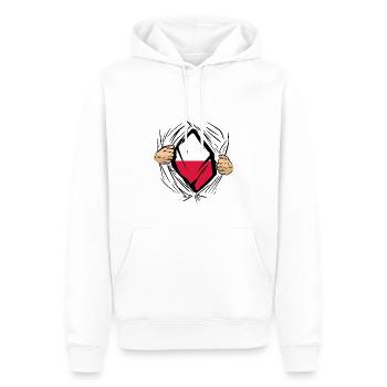 Drapeau de Pologne utilisé Look Polska Drapeau polonais - Sweat à capuche Premium bio Homme - blanc - Devant - Nico (187cm)