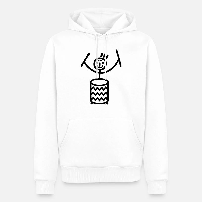 Strichmännchen mit Sambatrommel - Männer Premium Bio Hoodie - Weiß