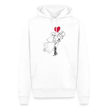 Dessin animé mariée coeur marié mariée marié mariage mariage - Sweat à capuche Premium bio Homme - blanc - Devant - Nico (187cm)