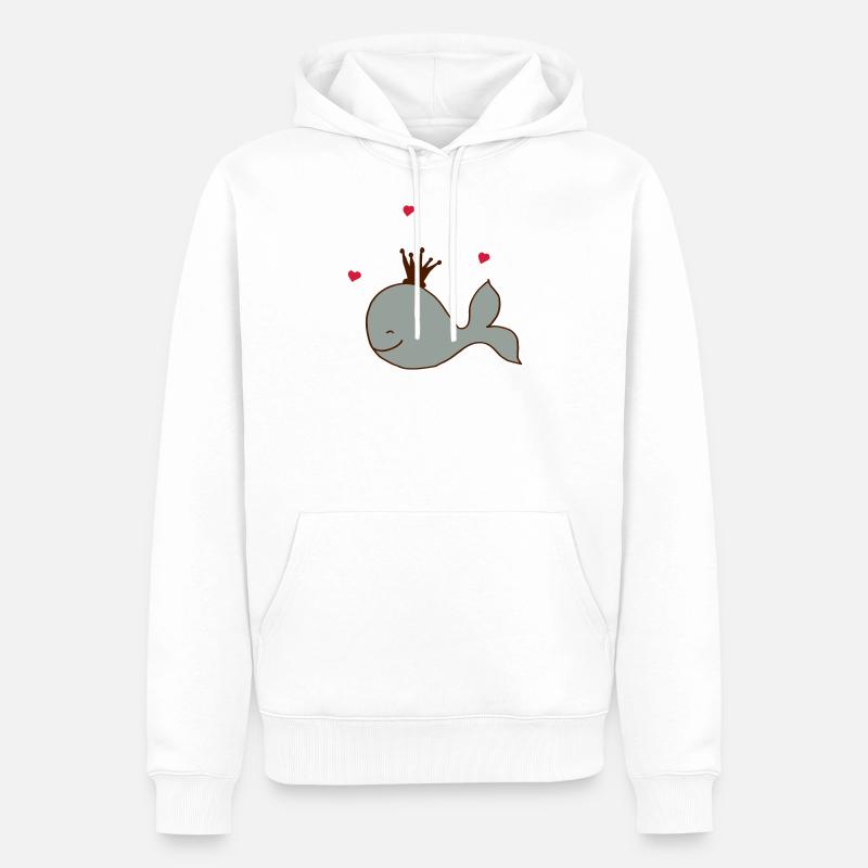 Wal mit Krone und Herzen - Männer Premium Bio Hoodie - Weiß
