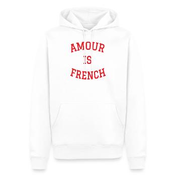 The bestseller ❤️AMOUR IS FRENCH en rouge - Sweat à capuche Premium bio Homme - blanc - Devant - Nico (187cm)