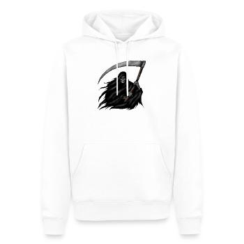 Faucheuse avec faux sur fond noir - Sweat à capuche Premium bio Homme - blanc - Devant - Nico (187cm)