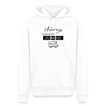 Unterwegs und doch zu Hause - Männer Premium Bio Hoodie - Weiß - Vorne - Nico (187cm)