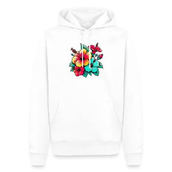 Fleurs d’hibiscus - Sweat à capuche Premium bio Homme - blanc - Devant - Nico (187cm)