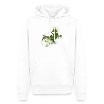 Gekrönte Eidechse mit Blüten und Glanzakzenten - Männer Premium Bio Hoodie - Weiß - Vorne - Nico (187cm)