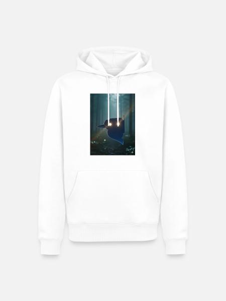 Nachtwald Vogel Silhouette Leuchten - Männer Premium Bio Hoodie - Weiß