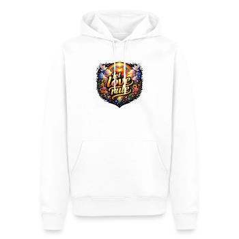 Que l’amour règne - Sweat à capuche Premium bio Homme - blanc - Devant - Nico (187cm)