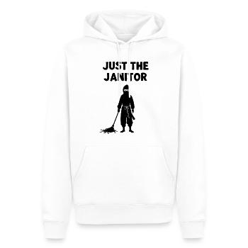 Just The Janitor – Ninja Humor Spruch - Männer Premium Bio Hoodie - Weiß - Vorne - Nico (187cm)