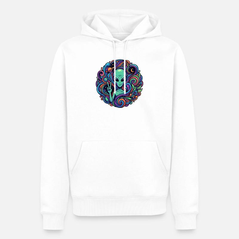Außerirdischer Peace Zeichen psychedelisch Alien - Männer Premium Bio Hoodie - Weiß