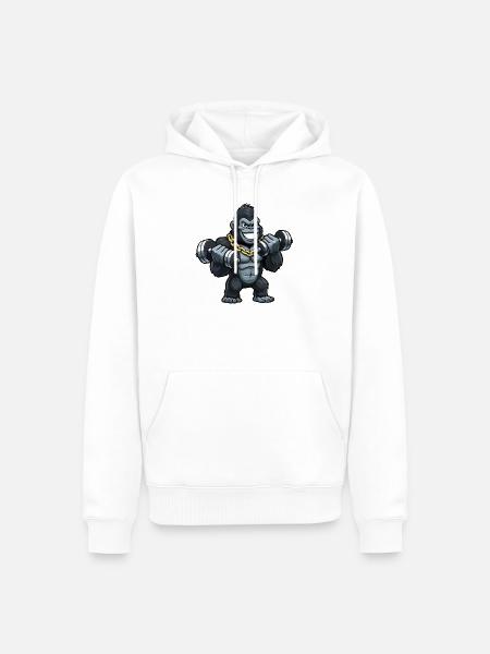 Gorilla Krafttrainer im Cartoonstil - Männer Premium Bio Hoodie - Weiß