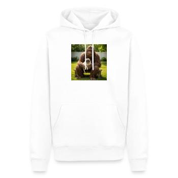 Mops sitzt mit Bigfoot lustiger Hundeliebhaber - Männer Premium Bio Hoodie - Weiß - Vorne - Nico (187cm)