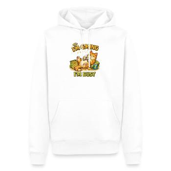 Je joue, je suis occupé – Gamer Cat - Sweat à capuche Premium bio Homme - blanc - Devant - Nico (187cm)