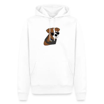 Ukraine-Hund mit Sonnenbrille – Ukrainische Flagge - Männer Premium Bio Hoodie - Weiß - Vorne - Nico (187cm)