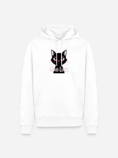 Schwarze Katze Glücksprint - Männer Premium Bio Hoodie - Weiß