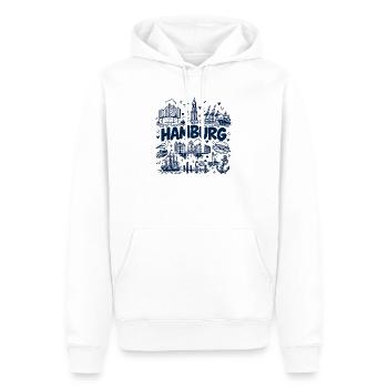 Hamburg Skyline - Sonnenuntergang - Alster - Elbe - Männer Premium Bio Hoodie - Weiß - Vorne - Nico (187cm)